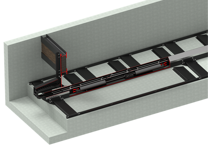 Schubboden mit integriertem Antrieb - Schnitt Antrieb